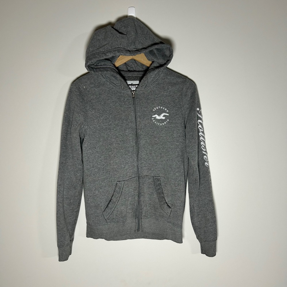 Hollister Zip Up Hoodie Women Small Gray Southern California Sleeve Logo
